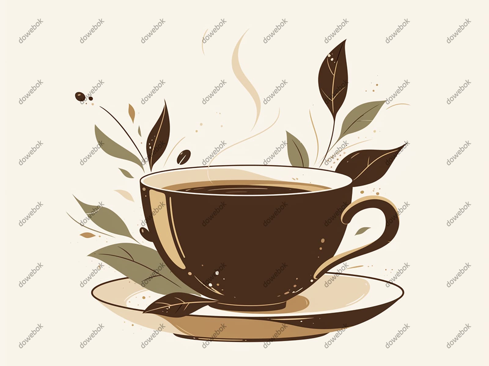 叶子点缀的美味咖啡矢量素材(EPS)