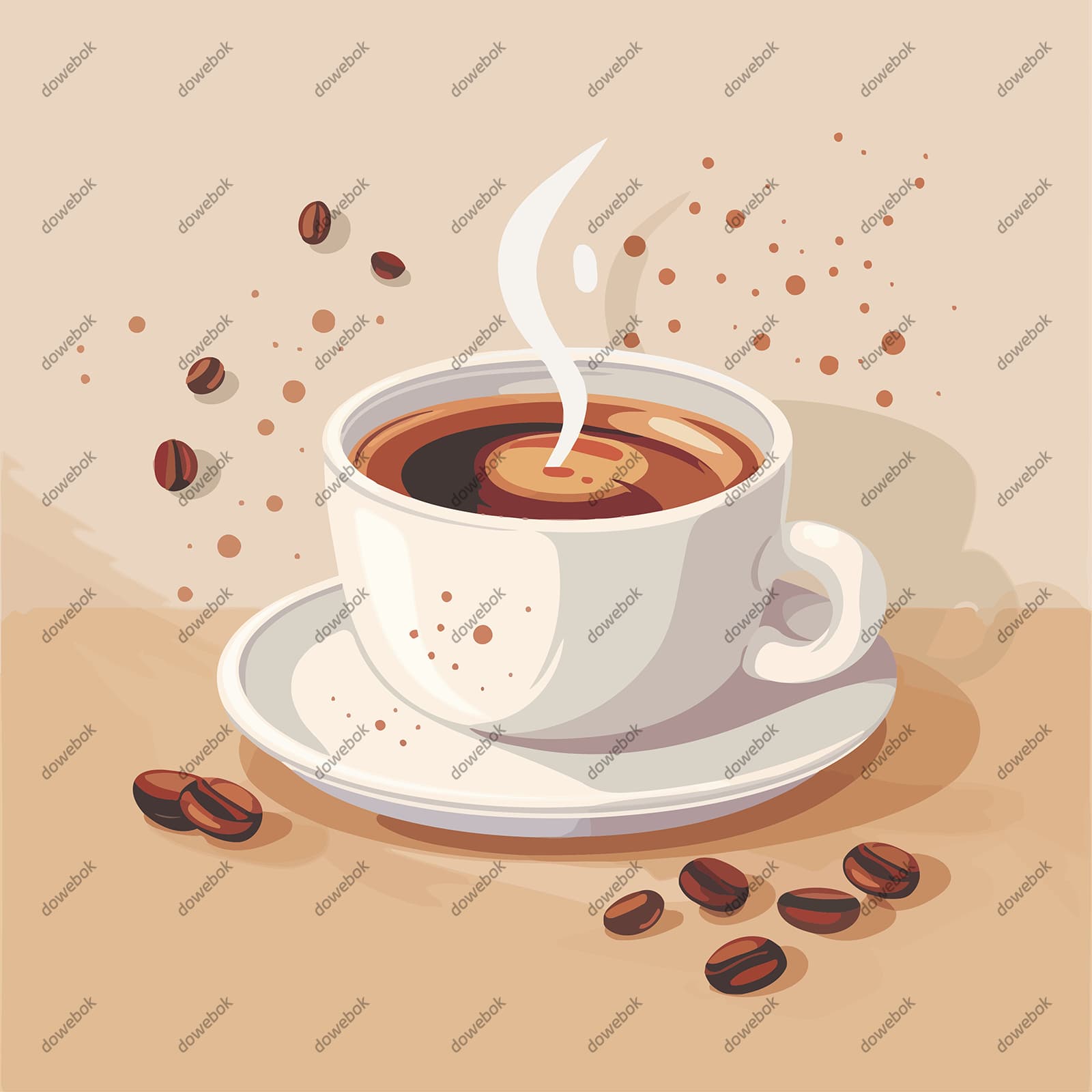 咖啡豆和冒着热气的咖啡矢量素材(EPS)