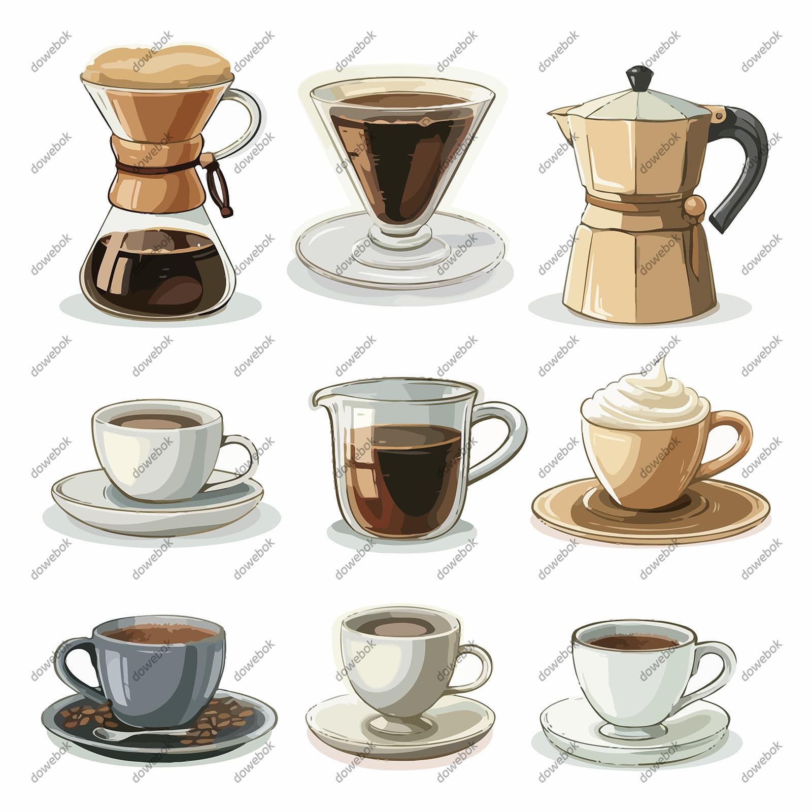 九个咖啡和咖啡壶矢量素材(EPS)