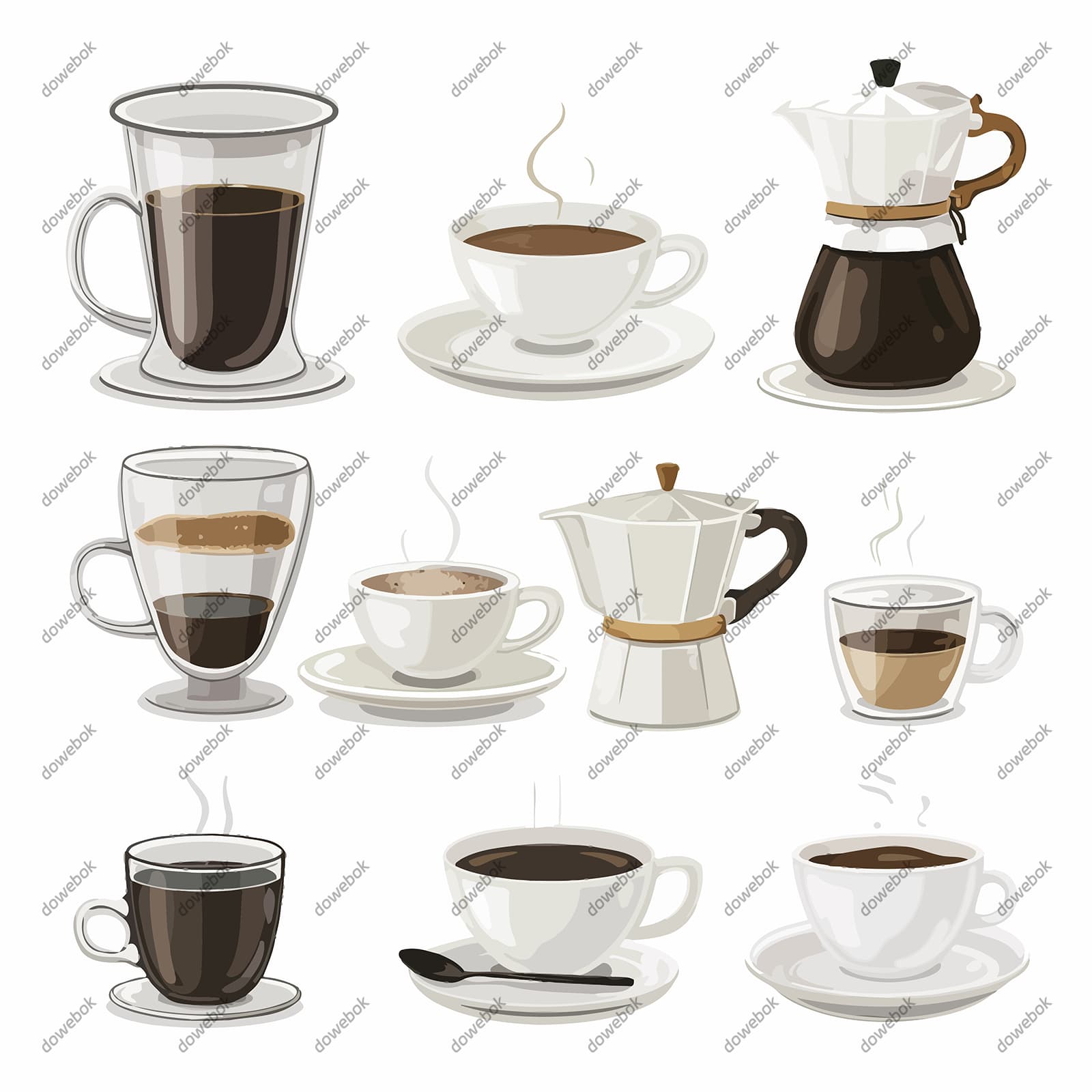 十个咖啡和咖啡壶矢量素材(EPS)