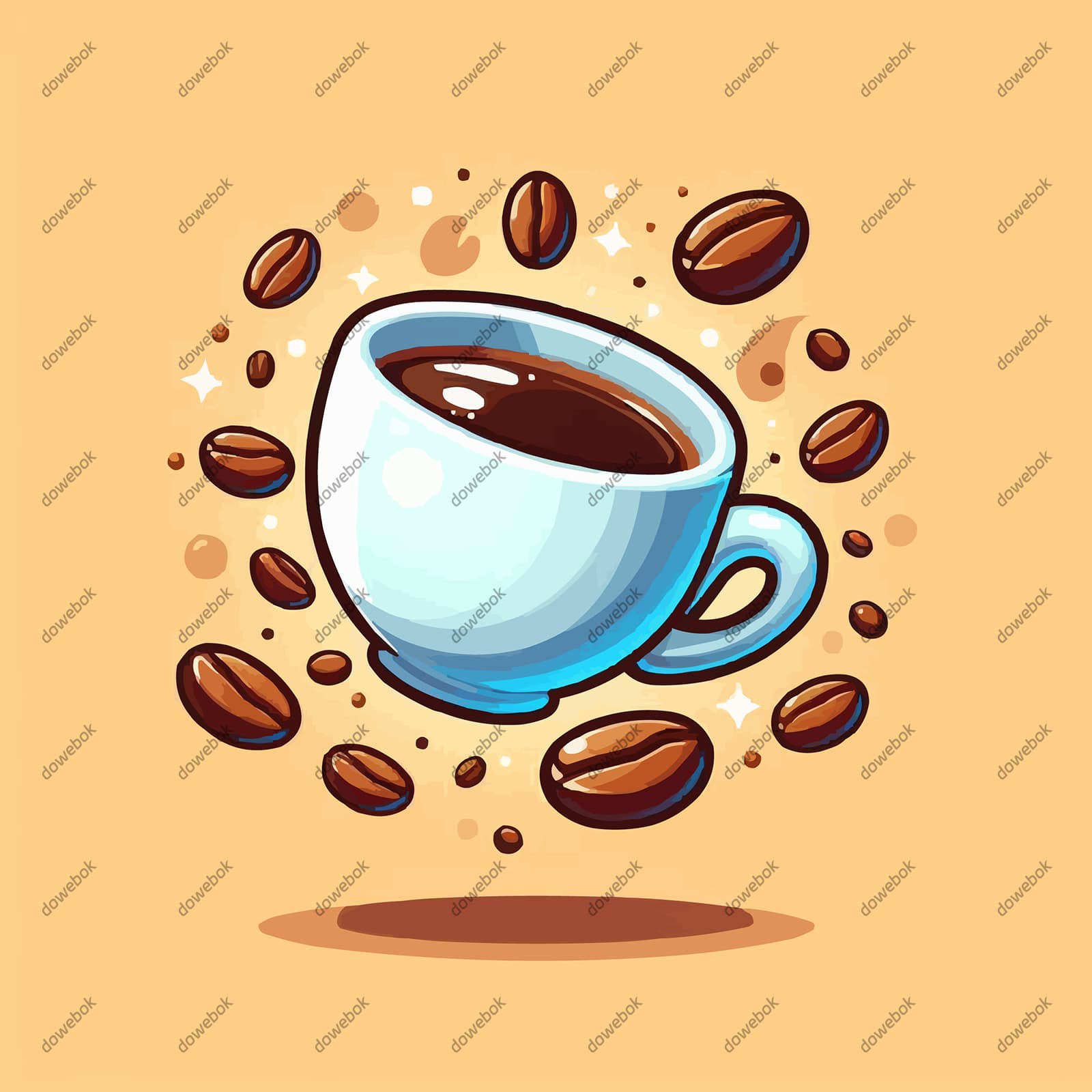 咖啡豆围绕着的咖啡矢量素材(EPS)