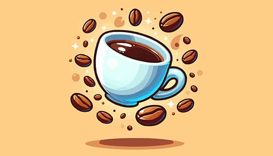 咖啡豆围绕着的咖啡矢量素材(EPS)