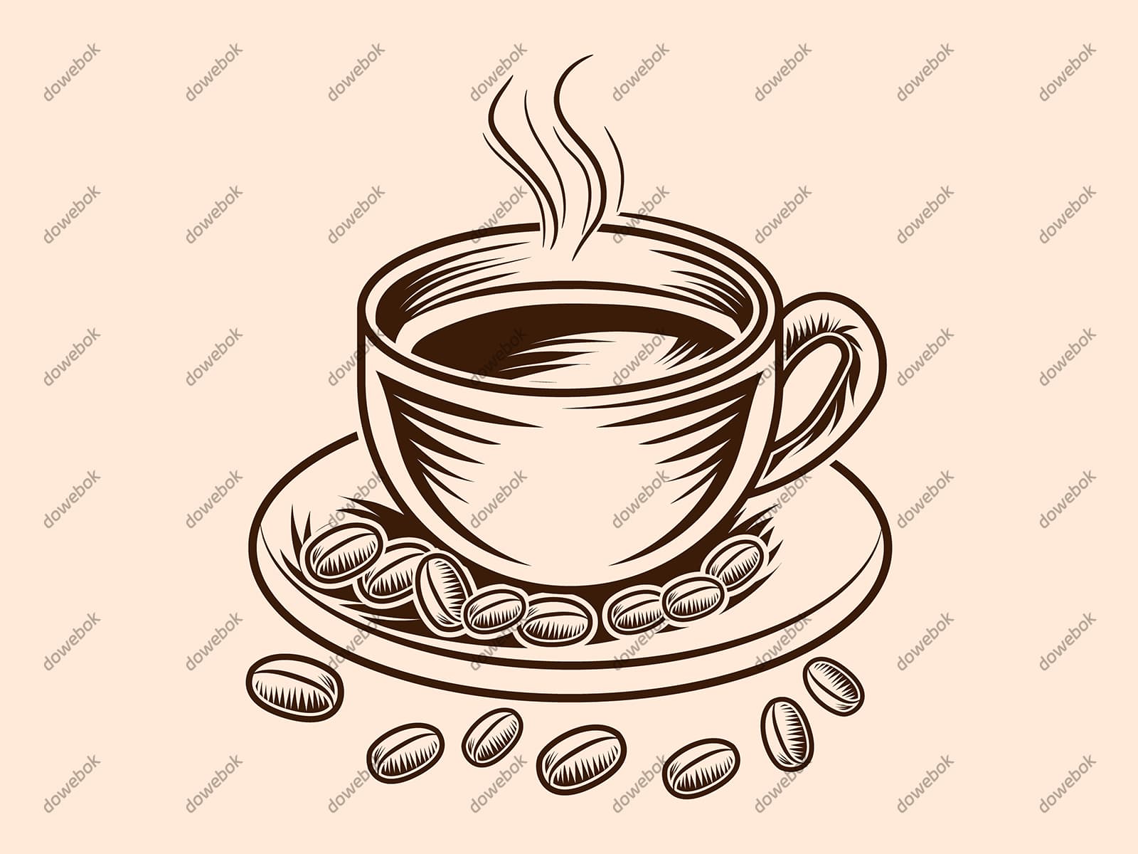手绘风格的咖啡和咖啡豆矢量素材(EPS)