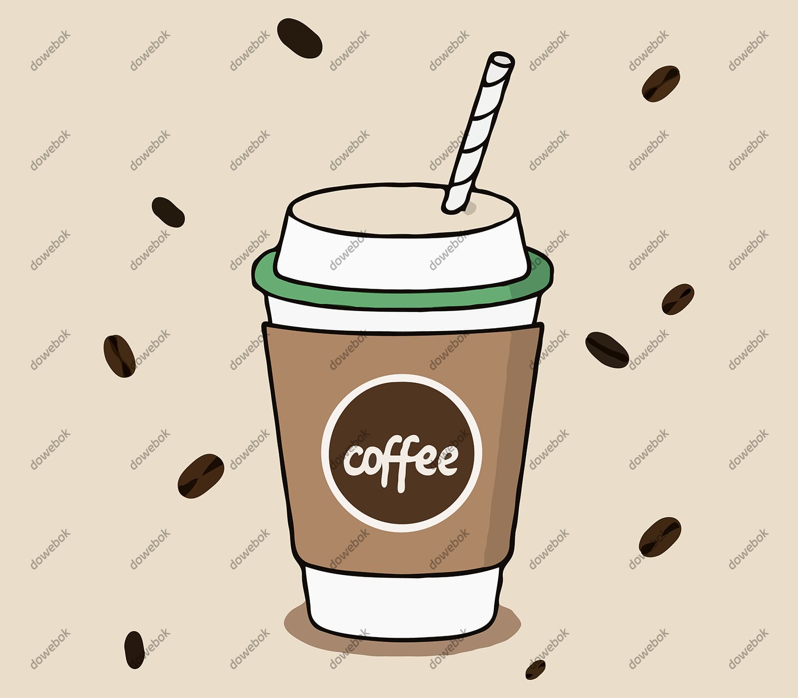 插着吸管的纸杯咖啡矢量素材(EPS)