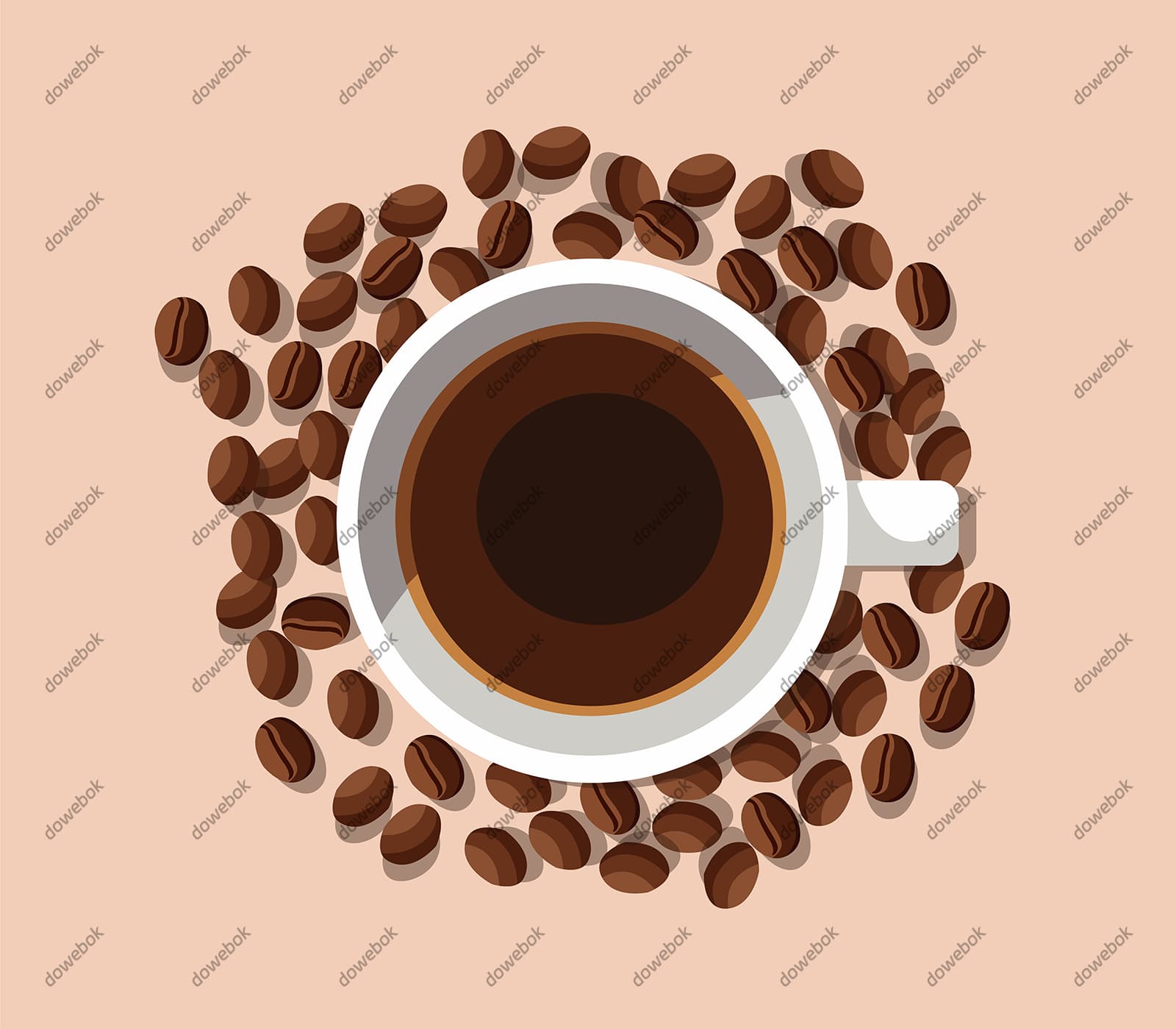 俯视一杯咖啡和咖啡豆矢量素材(EPS)