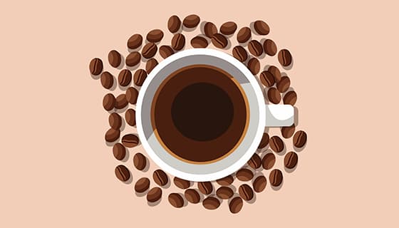 俯视一杯咖啡和咖啡豆矢量素材(EPS)