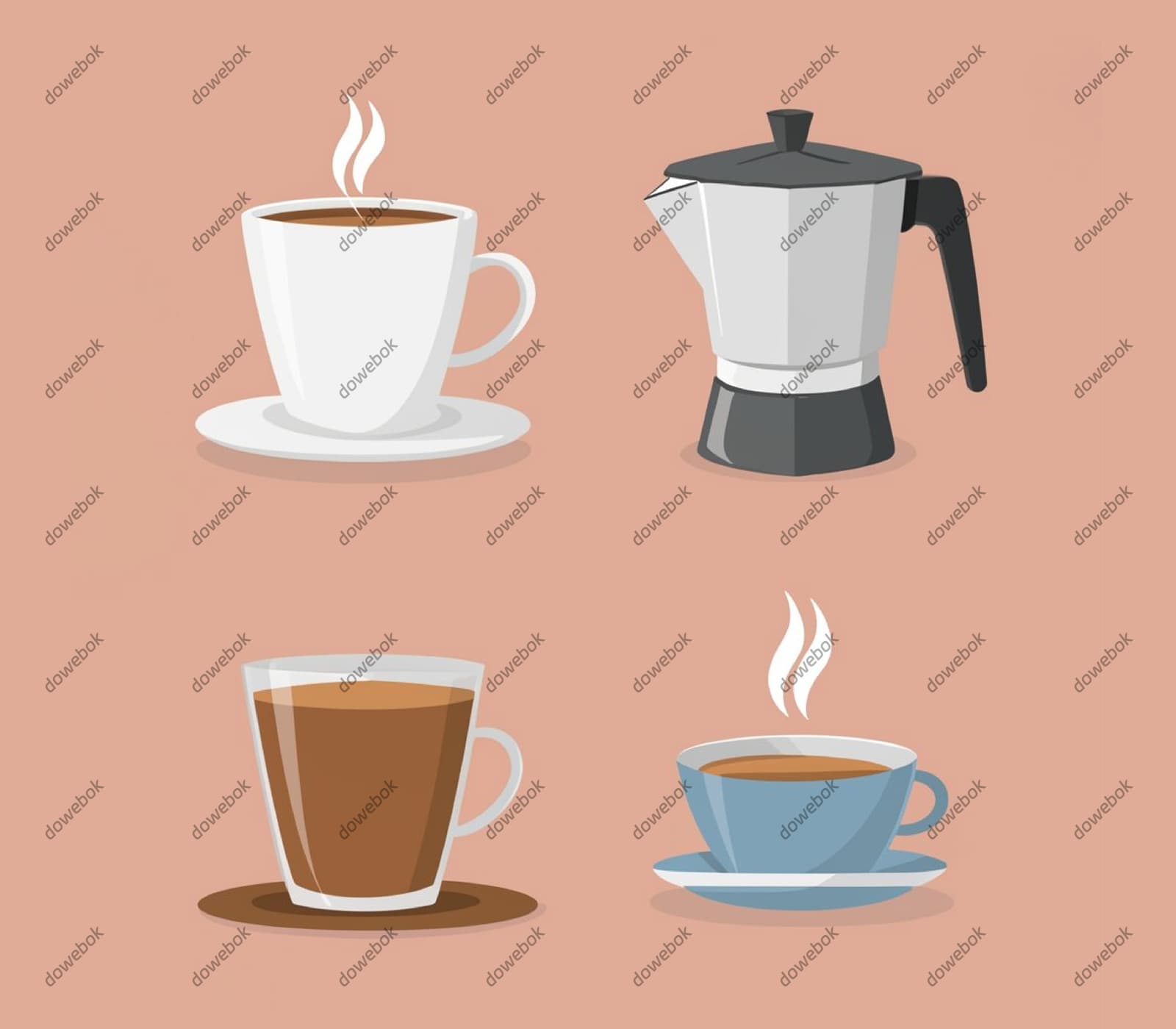 四个扁平风格的咖啡图标矢量素材(EPS)