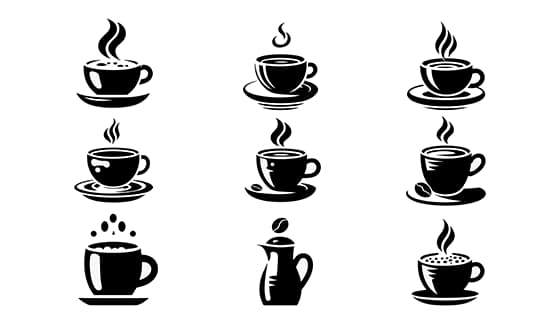 九个黑色风格的咖啡图标矢量素材(EPS)