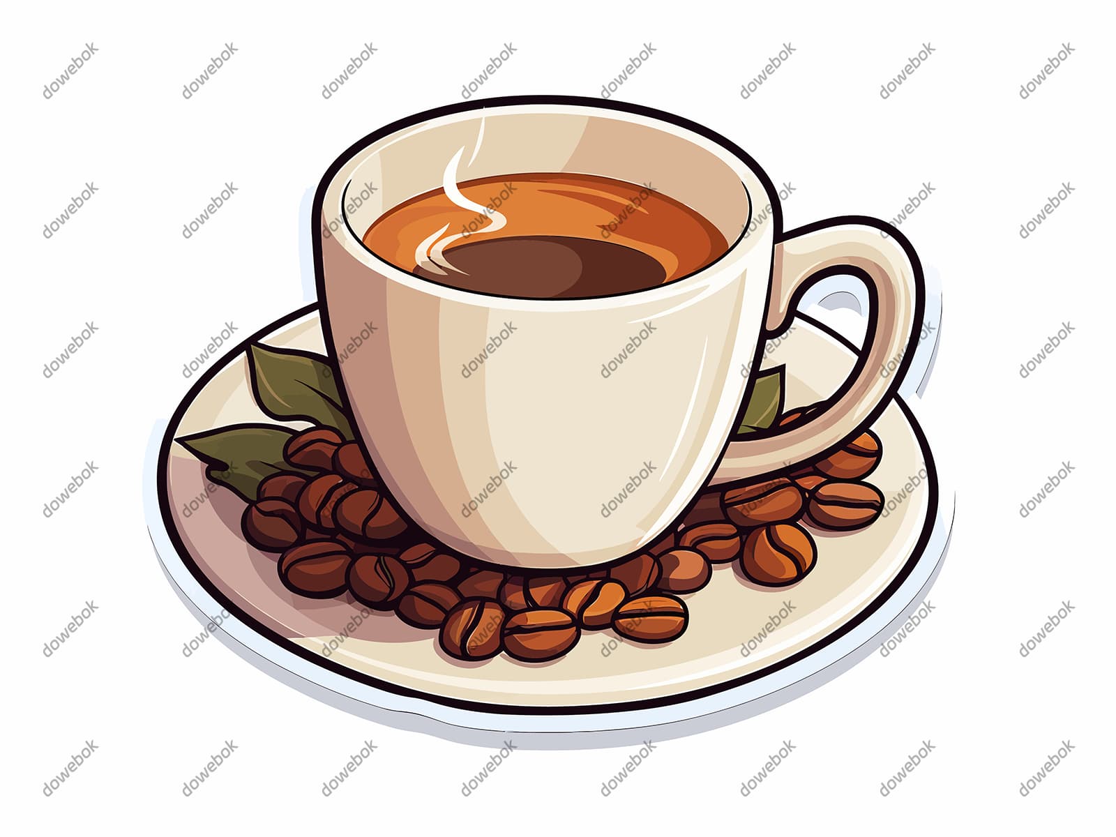 冒热气的咖啡和咖啡豆矢量素材(EPS)