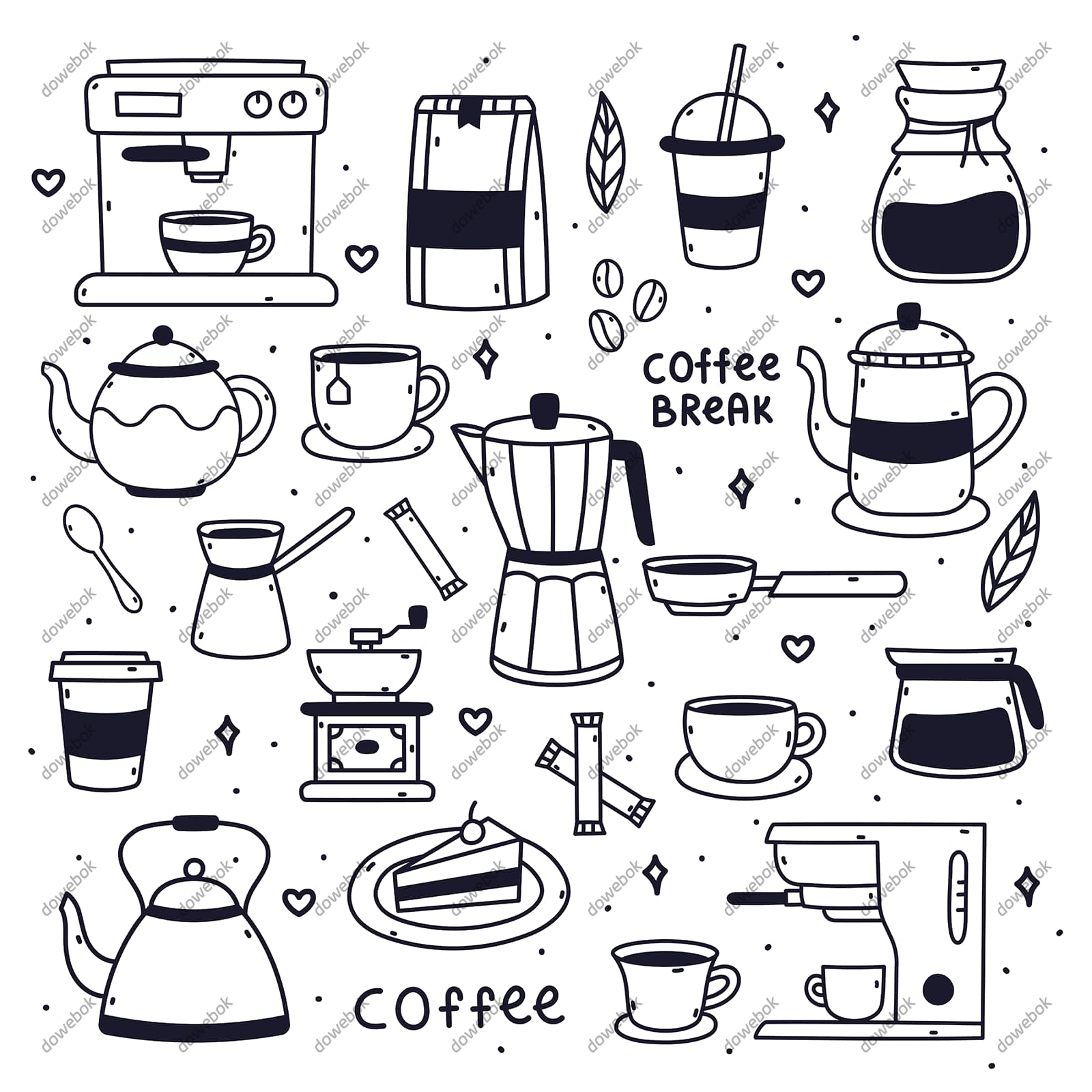 手绘风格的咖啡图标矢量素材(EPS)