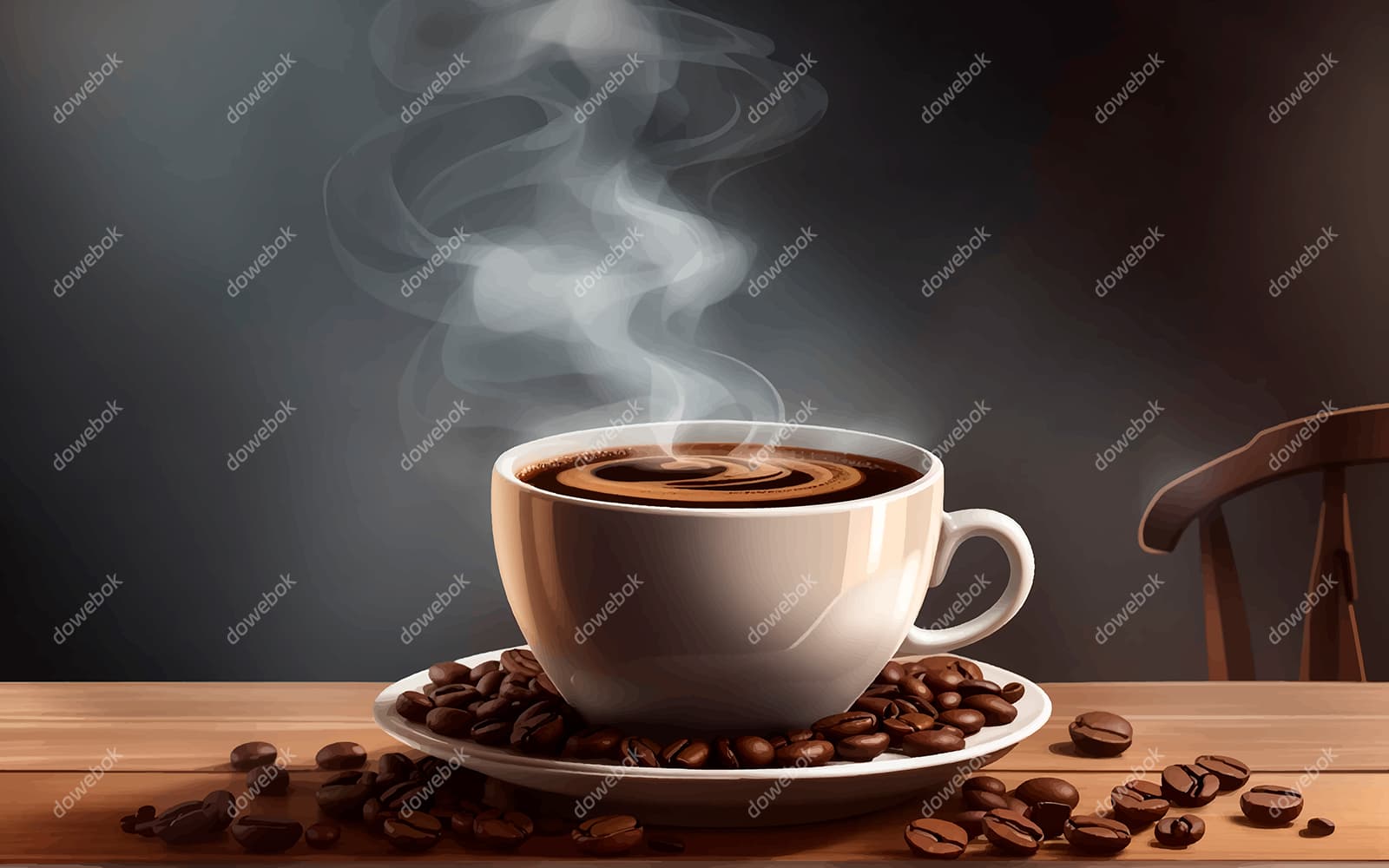 热气腾腾的咖啡和咖啡豆矢量素材(EPS)