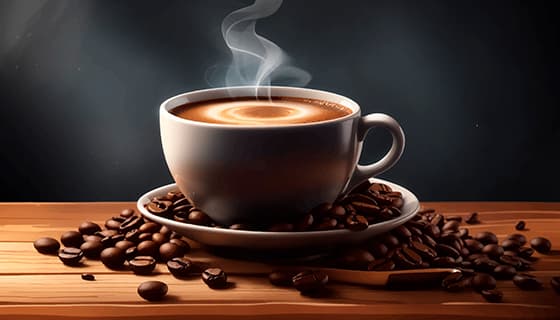 热气腾腾的咖啡和咖啡豆矢量素材(EPS)