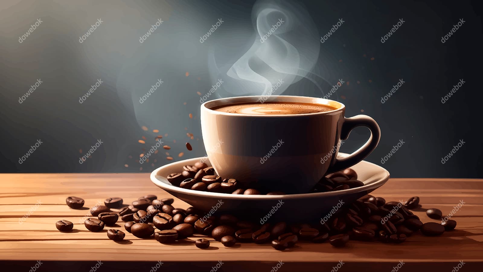 热气腾腾的咖啡和咖啡豆矢量素材(EPS)