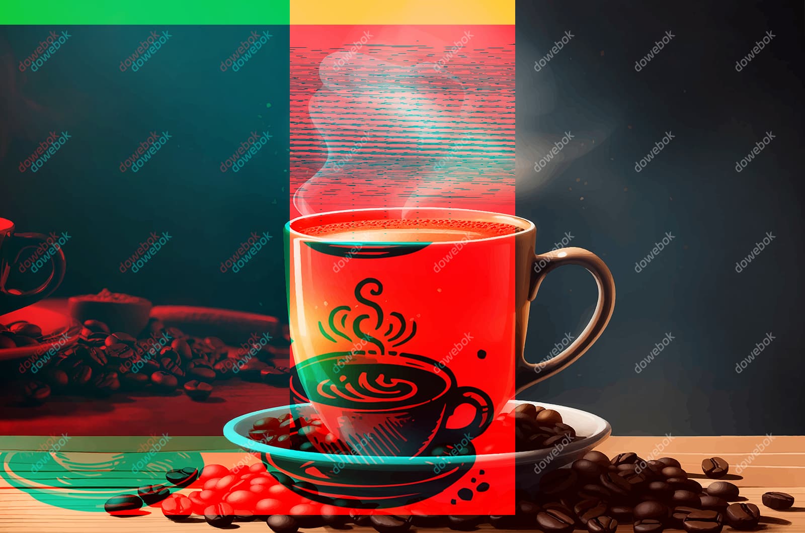 热气腾腾的咖啡和咖啡豆矢量素材(EPS)