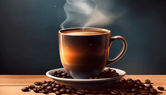 热气腾腾的咖啡和咖啡豆矢量素材(EPS)