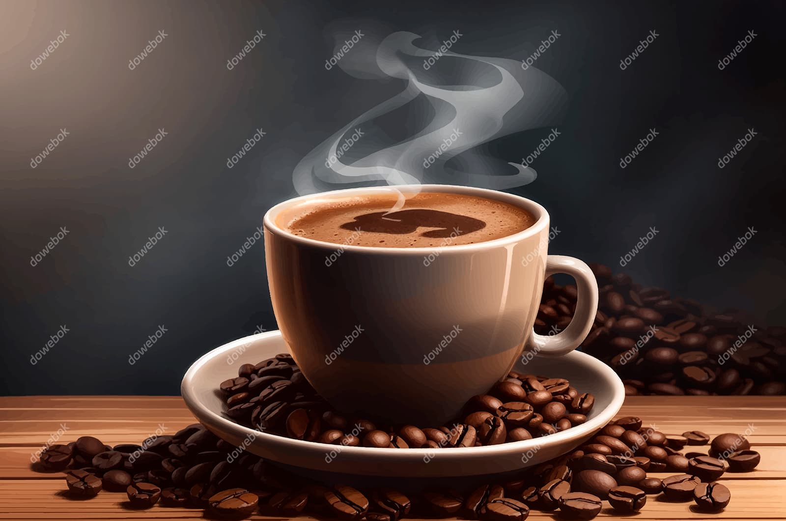 热气腾腾的咖啡和咖啡豆矢量素材(EPS)