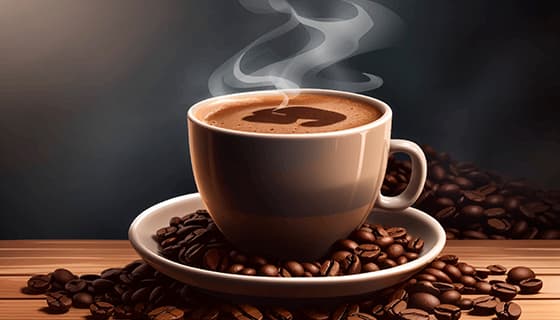 热气腾腾的咖啡和咖啡豆矢量素材(EPS)