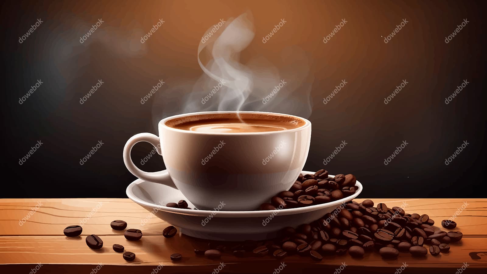 热气腾腾的咖啡和咖啡豆矢量素材(EPS)