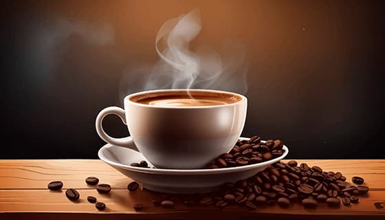 热气腾腾的咖啡和咖啡豆矢量素材(EPS)