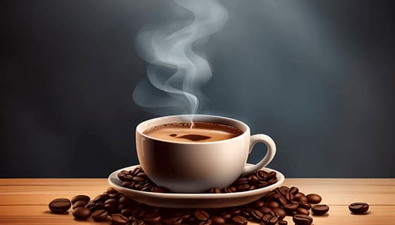 热气腾腾的咖啡和咖啡豆矢量素材(EPS)