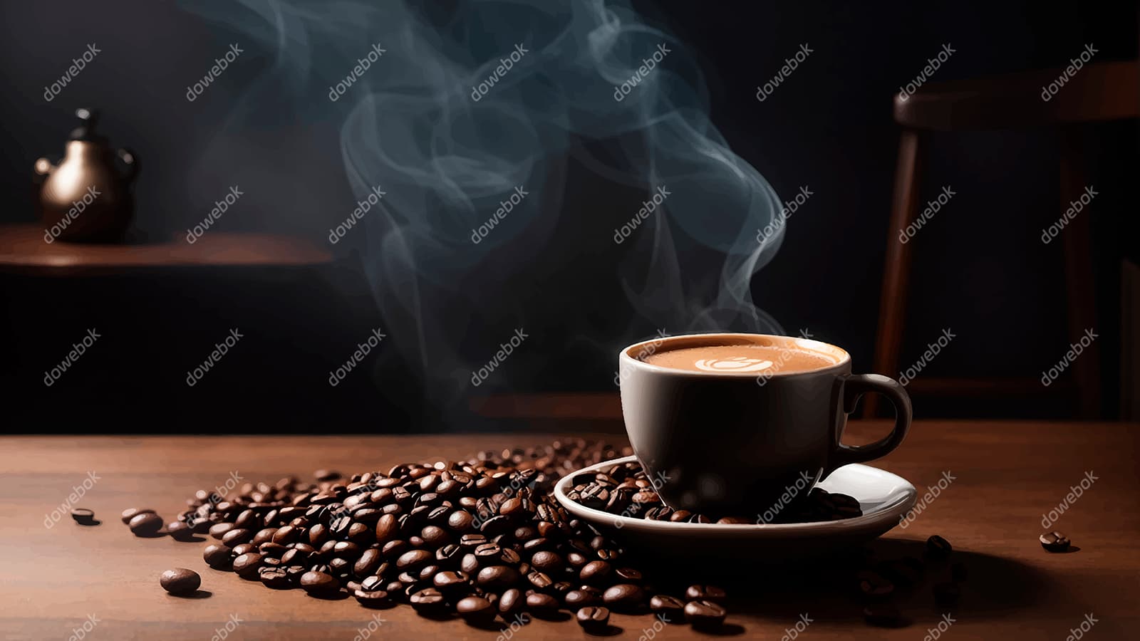 热气腾腾的咖啡和咖啡豆矢量素材(EPS)