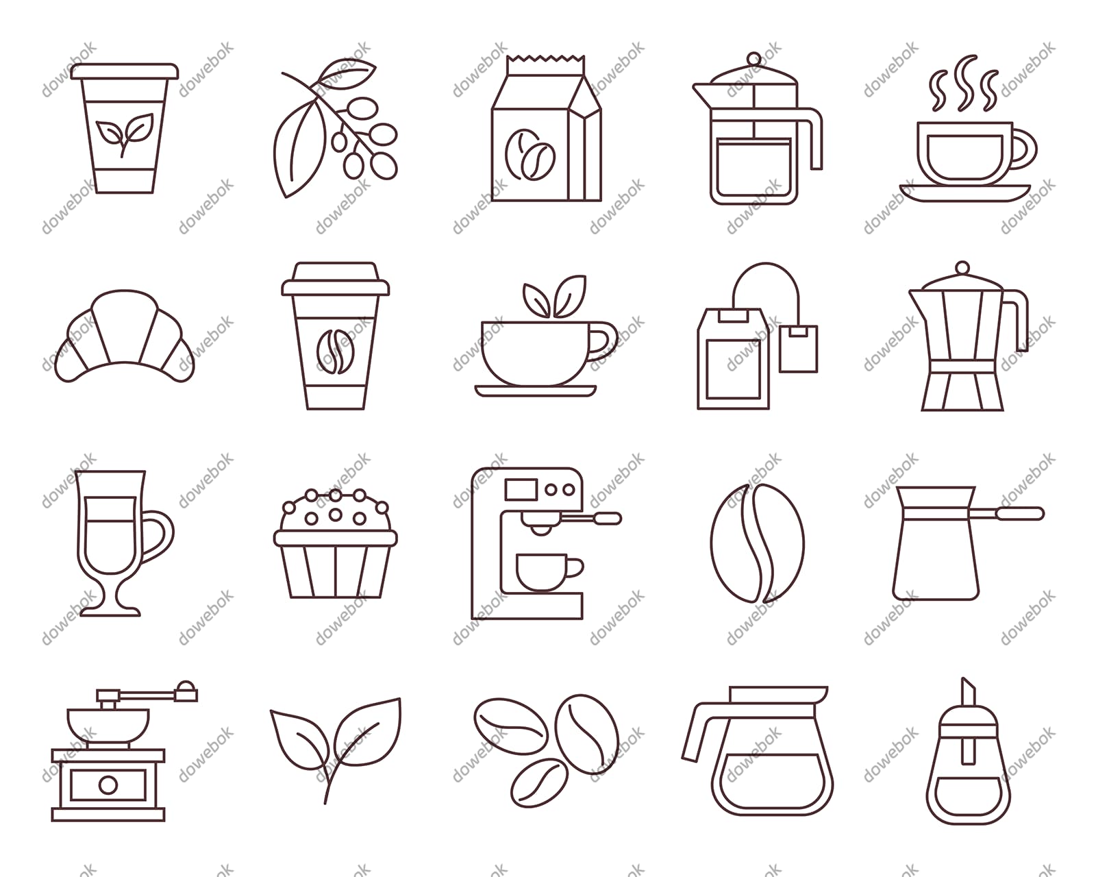 20个关于咖啡的线性风格图标矢量素材(EPS)