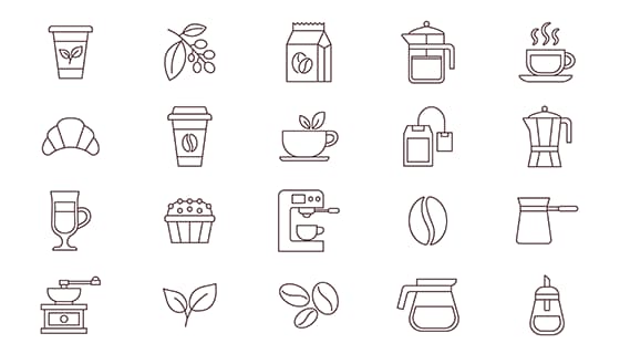 20个关于咖啡的线性风格图标矢量素材(EPS)