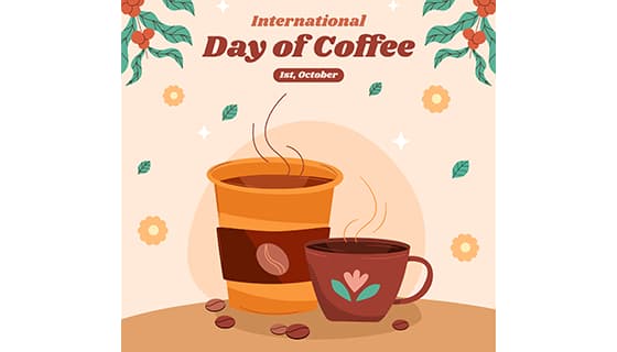 手绘风格的两杯咖啡设计国际咖啡日矢量素材(AI/EPS)