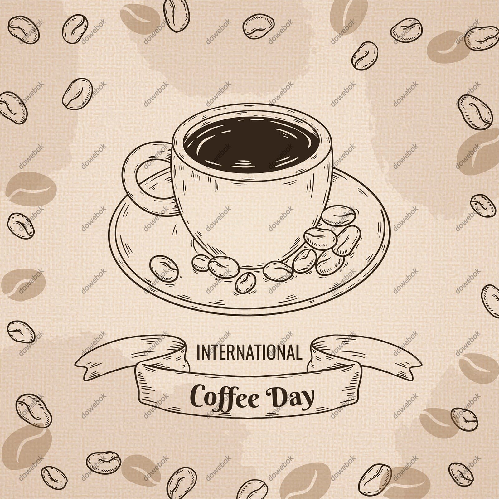 手绘风格的咖啡和咖啡豆设计国际咖啡日矢量素材(AI/EPS)