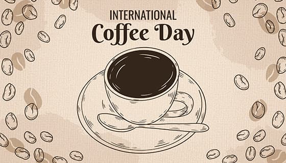 手绘风格的咖啡和咖啡豆设计国际咖啡日矢量素材(AI/EPS)