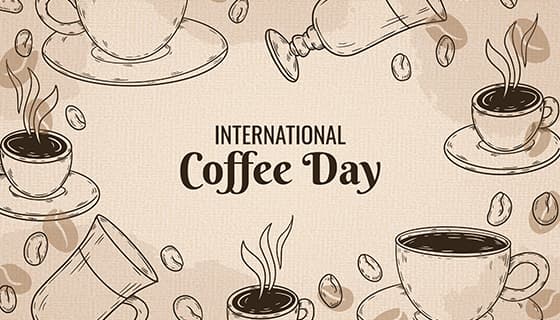 手绘风格的咖啡和咖啡豆设计国际咖啡日矢量素材(AI/EPS)