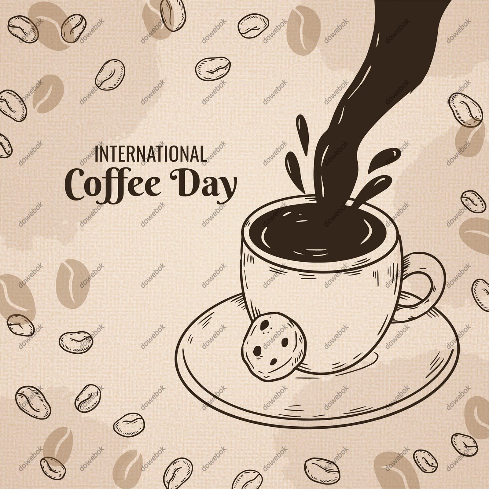 手绘风格的咖啡和咖啡豆设计国际咖啡日矢量素材(AI/EPS)