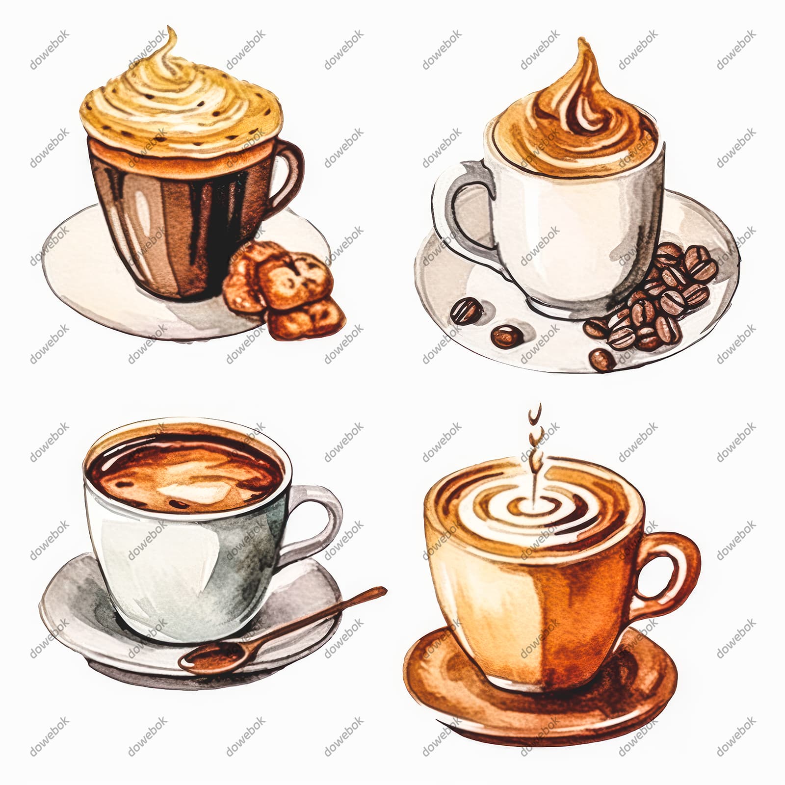 水彩风格的咖啡矢量素材(EPS)