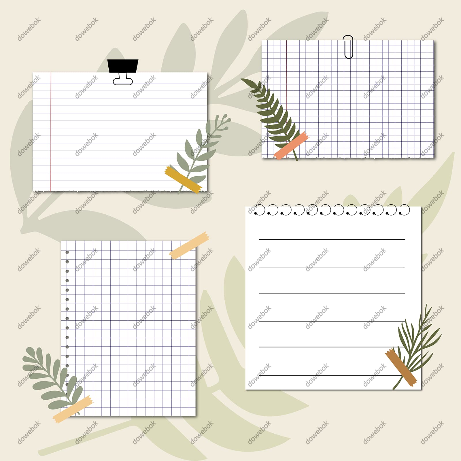 四个叶子装饰的便签矢量素材(EPS)