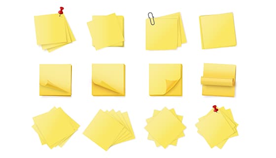 12个逼真的黄色便签矢量素材(EPS)