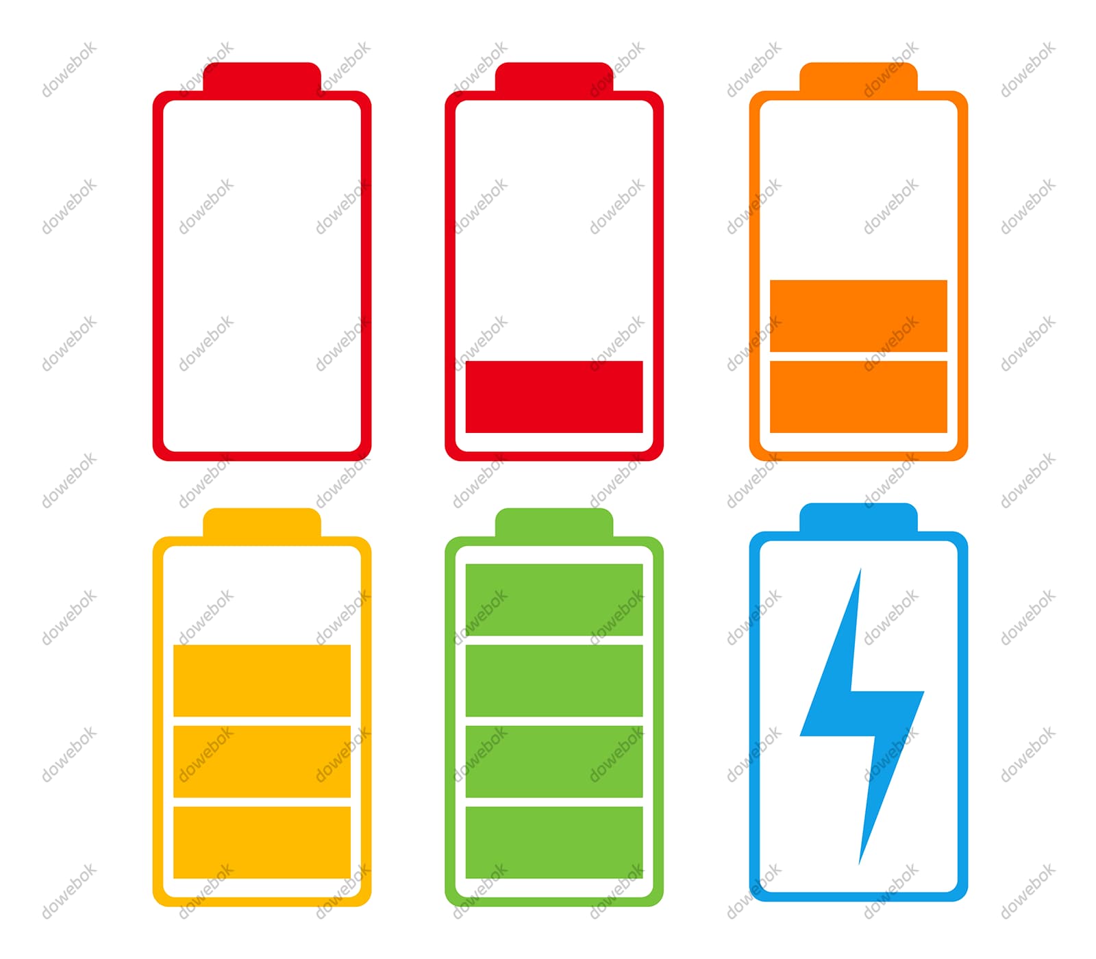 电池充电和不同电量的图标矢量素材(EPS)