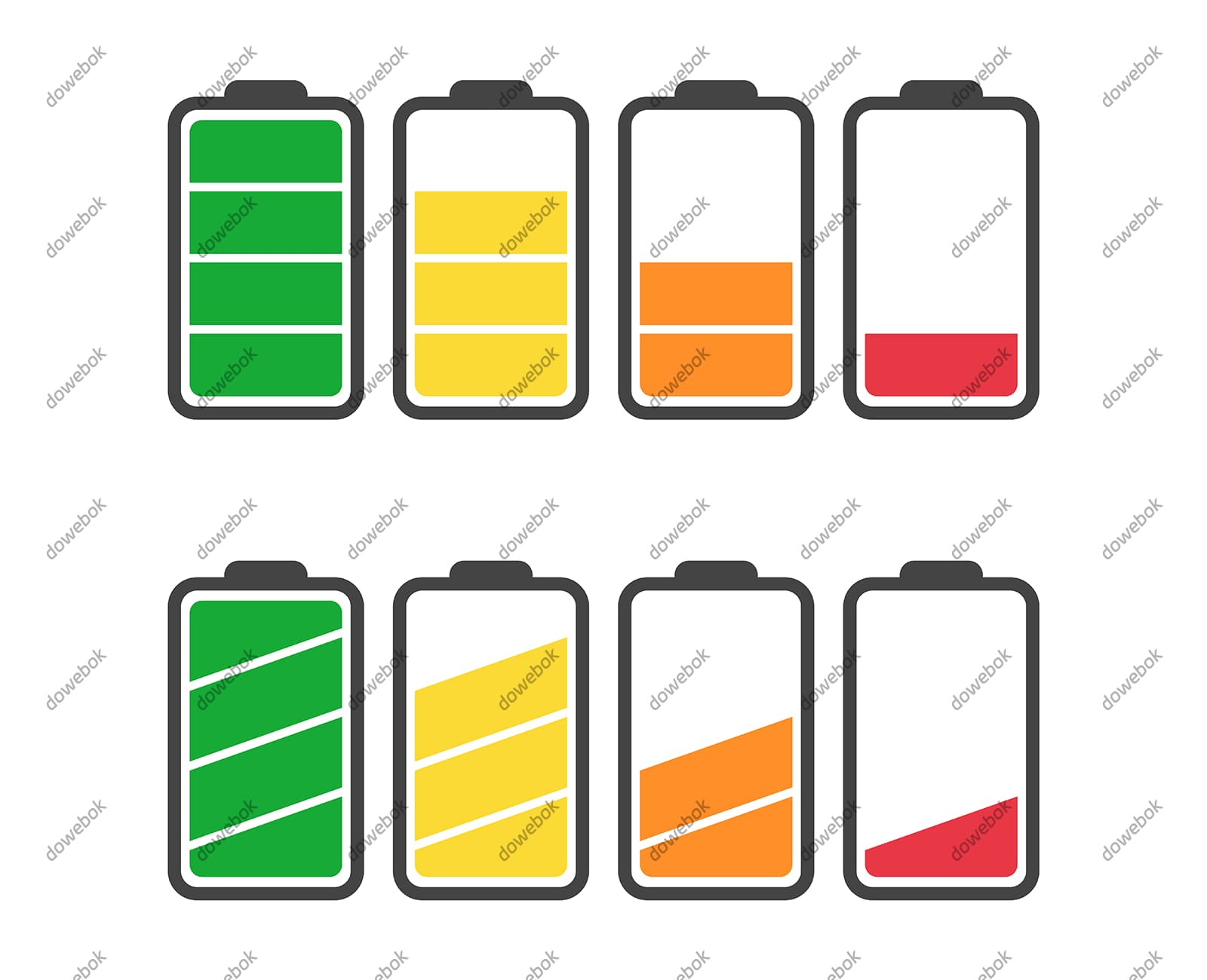 八个不同电量的电池图标矢量素材(EPS)