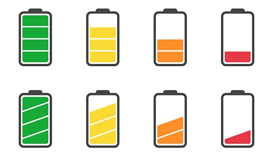 八个不同电量的电池图标矢量素材(EPS)