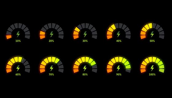 不同电池电量的仪表盘矢量素材(EPS)
