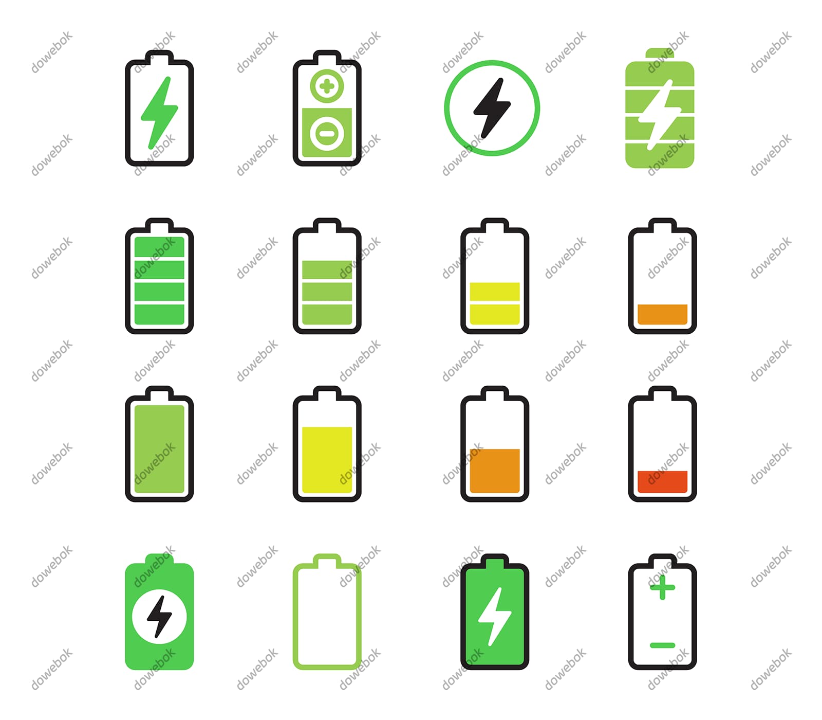 16个不同样式的电池图标矢量素材(EPS)