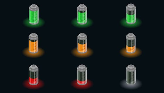 九个不同电量的立体电池矢量素材(EPS)