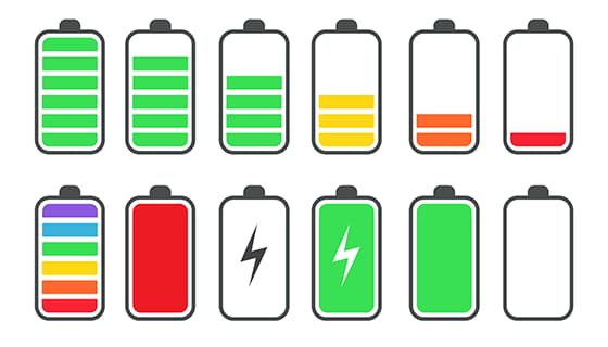 12个不同样式的电池电量图标矢量素材(EPS)