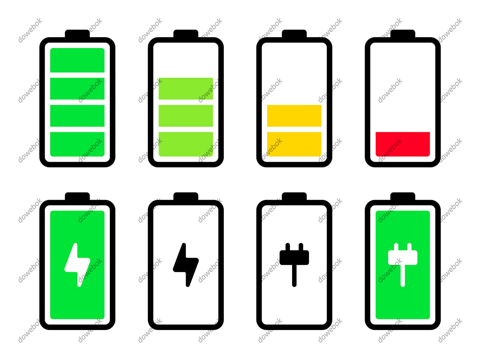 八个电池电量图标矢量素材(EPS)