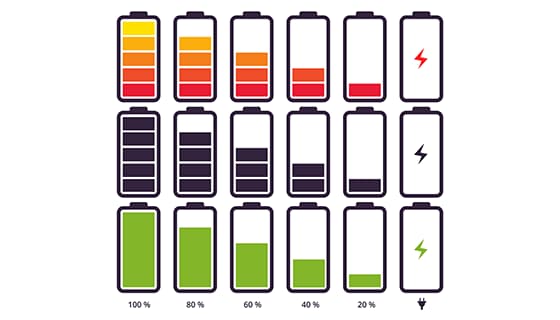 不同电量和颜色的电池图标矢量素材(EPS)