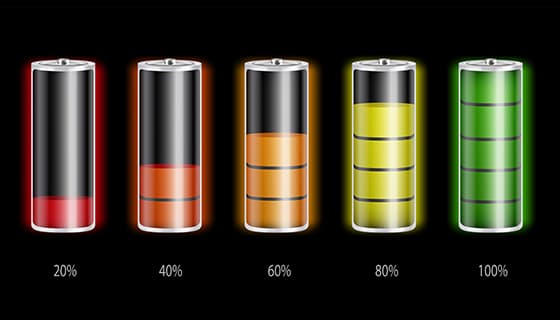 五个不同电量的立体电池矢量素材(EPS)