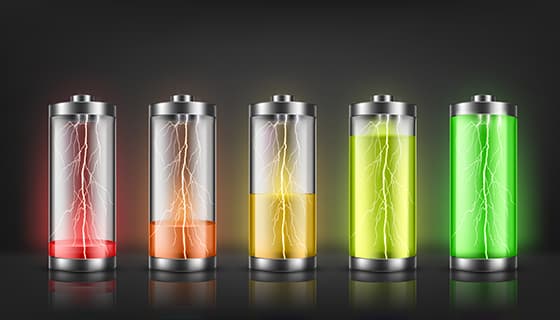 五个冒着闪电的电池矢量素材(EPS)