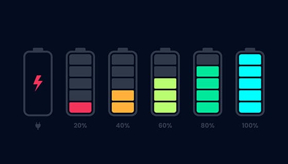 不同颜色和电量的电池图标矢量素材(EPS)
