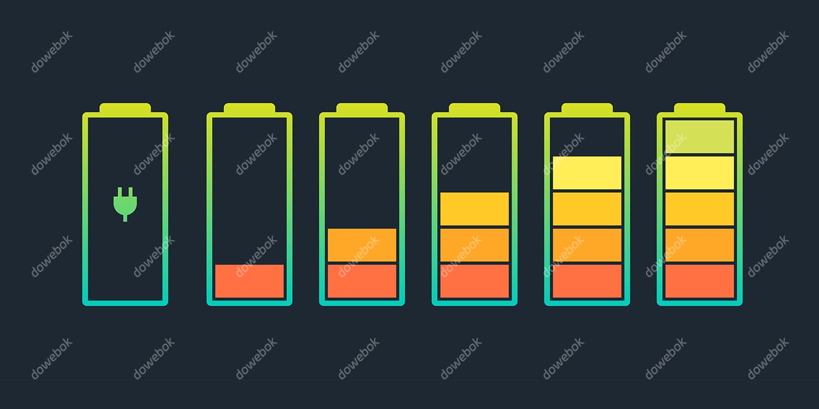 不同颜色和电量的电池图标矢量素材(EPS)