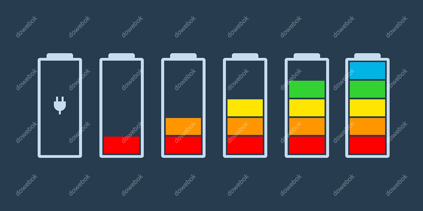 不同颜色和电量的电池图标矢量素材(EPS)