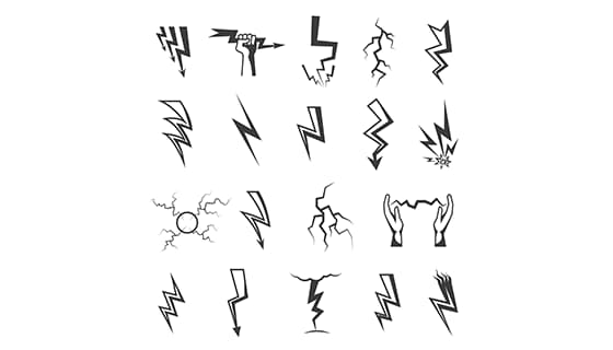 手绘风格的黑色闪电图标矢量素材(EPS)